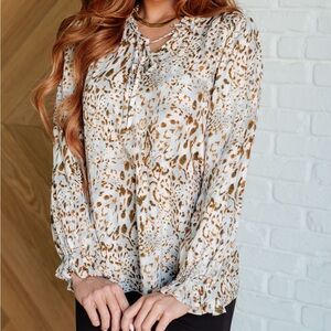 JODIFL Animal Print Blouse in Cream and Brown